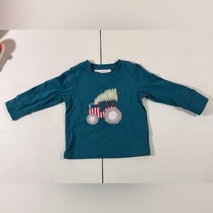 Christmas Tree Tractor T Shirt Green  Applique 6-12 Mo Long Sleeve Toddler